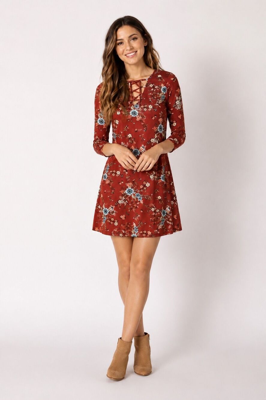 BeBop Floral Lace-Up A-Line Dress – Juniors Small – NWT D-1